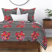 Vintage Inspired Floral Burst with Black Stripe