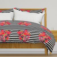 Vintage Inspired Floral Burst with Black Stripe