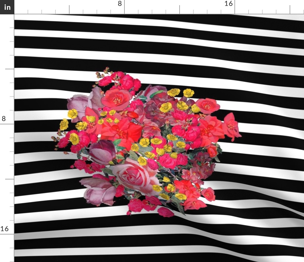 Vintage Inspired Floral Burst with Black Stripe