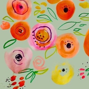 Watercolor Poppies on Light Grey