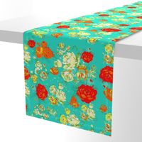 Yellow and Red Roses on Turquoise