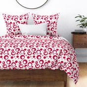 Circles and Dots White with Geranium Red