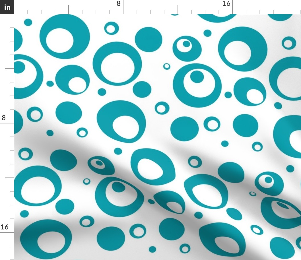 Circles and Dots White with Turquoise
