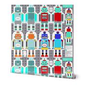 funky retro robots -cut and sew template-pattern