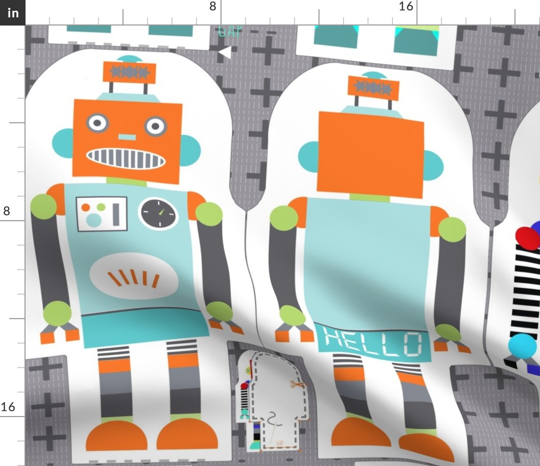 funky retro robots -cut and sew template-pattern