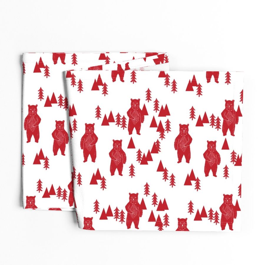 forest bear fabric // red nursery baby fabric