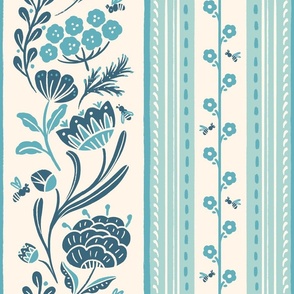 Bees and flowers blue and teal