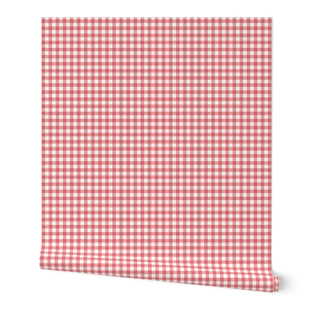 peach-pink and white gingham, 1/4" squares 