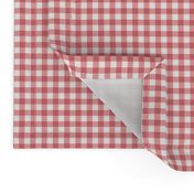 peach-pink and white gingham, 1/4" squares 