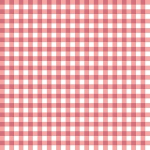 peach-pink and white gingham, 1/4" squares 