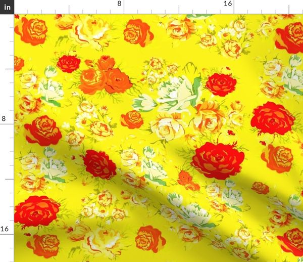 Vintage Rose Print // Yellow - Spoonflower