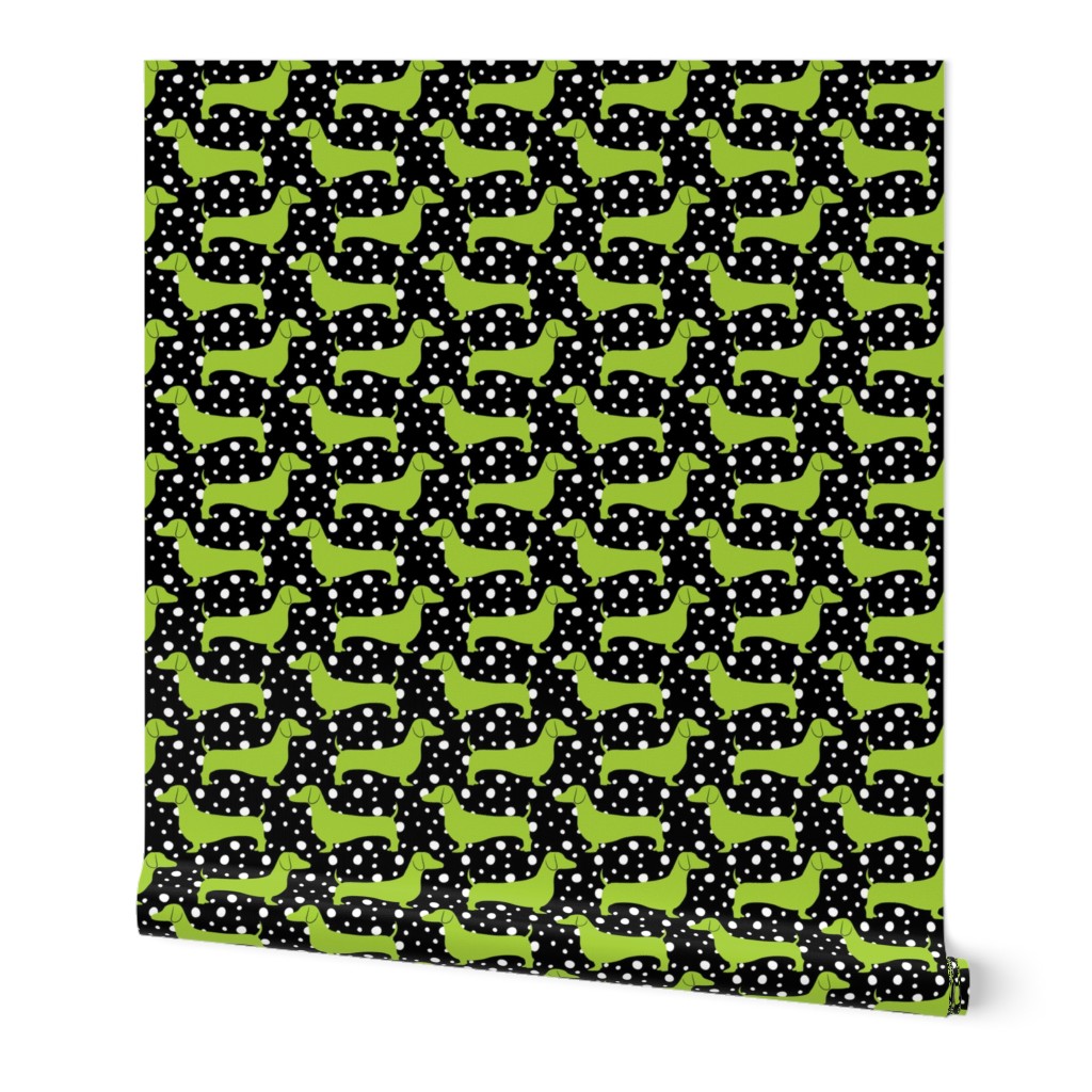 Polka Dachshunds (Black and Green)