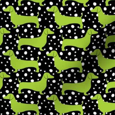 Polka Dachshunds (Black and Green)