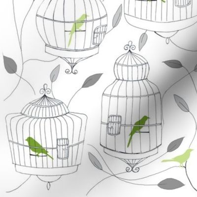 Green Birds and Cages