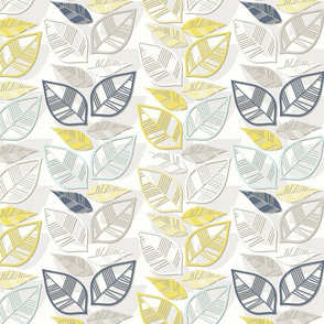 blue yellow white leaves on white background