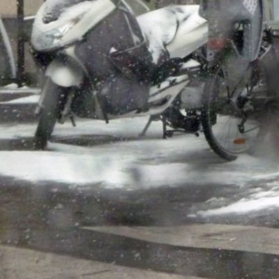 Motorcycles in the Snow on March 12 in Paris