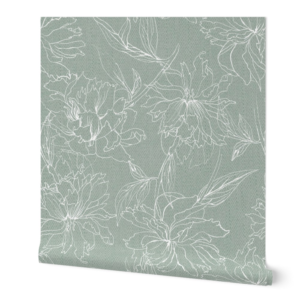 peonies sage textured