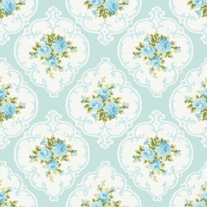 Aqua Cameo Roses by paris bebe fabrics