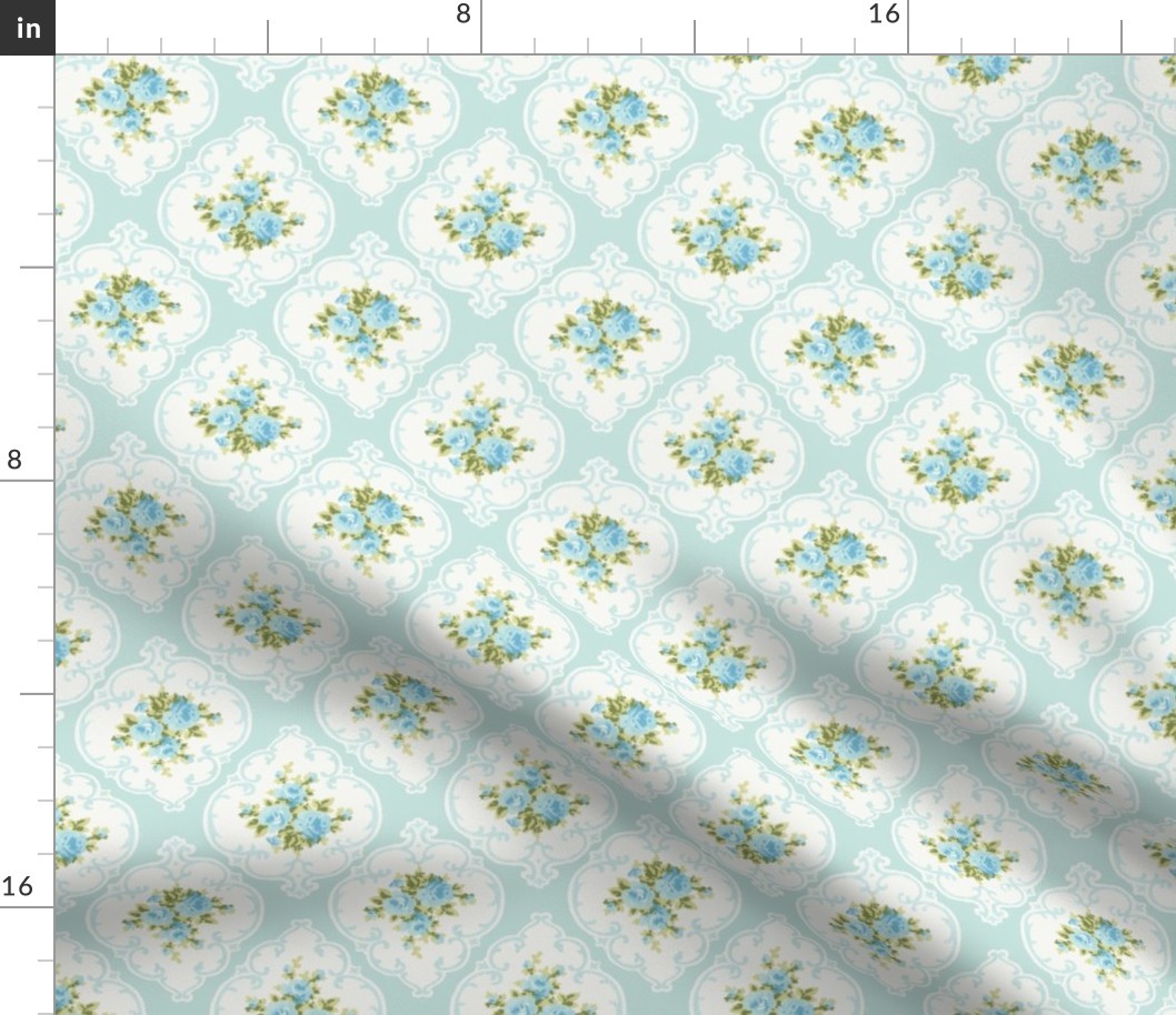 Aqua Cameo Roses by paris bebe fabrics