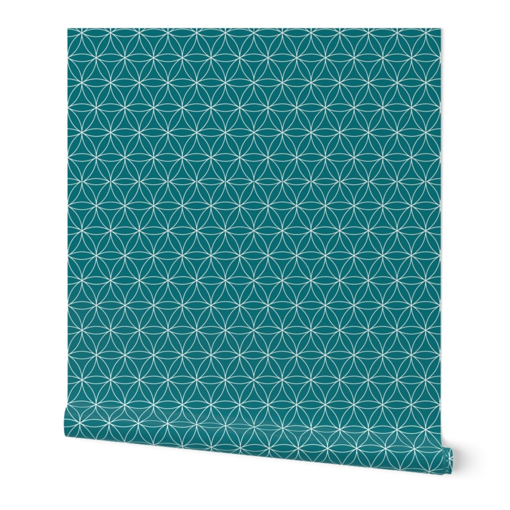 Flower of Life White on Teal