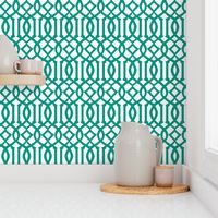 Imperial Trellis-Teal/White-Reverse-Large