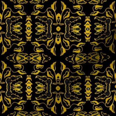 Vintage Tiki Floral Gold and Black Motif