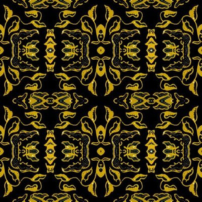 Vintage Tiki Floral Gold and Black Motif