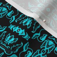 Vintage Tiki Floral Black and Teal Motif