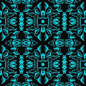 Vintage Tiki Floral Black and Teal Motif