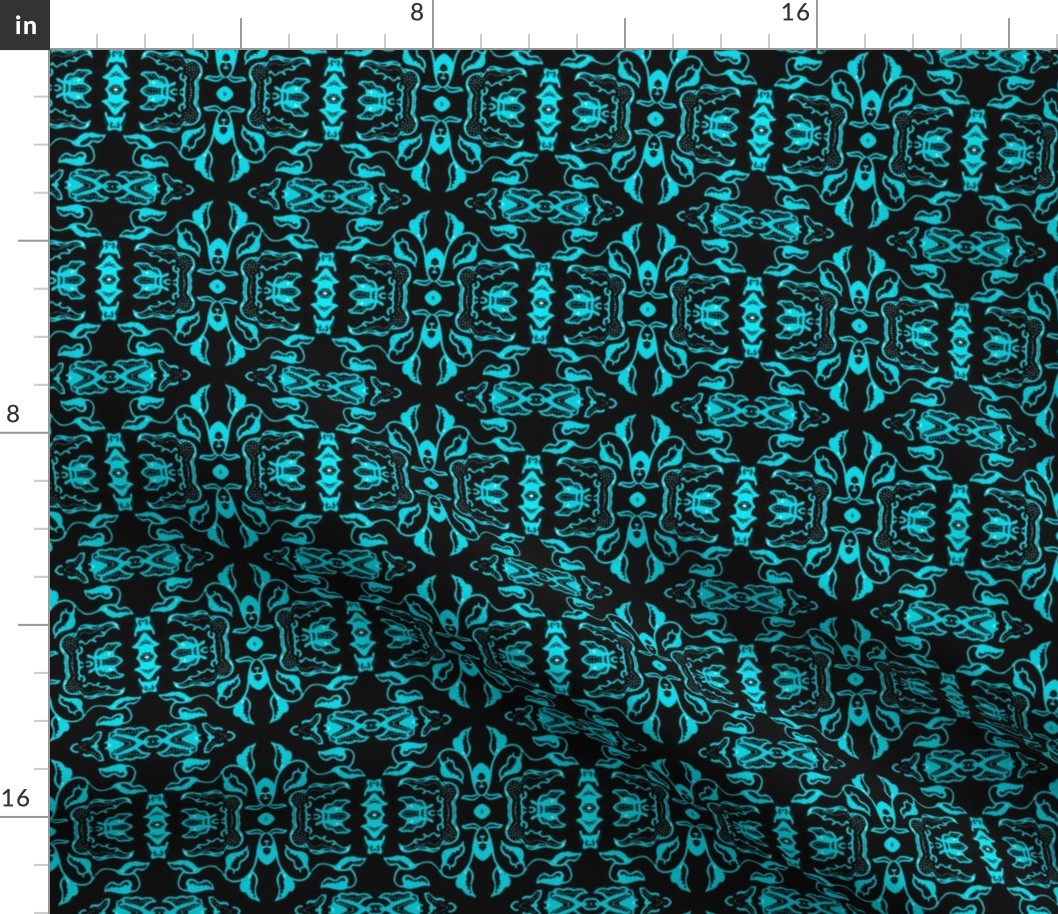 Vintage Tiki Floral Black and Teal Motif