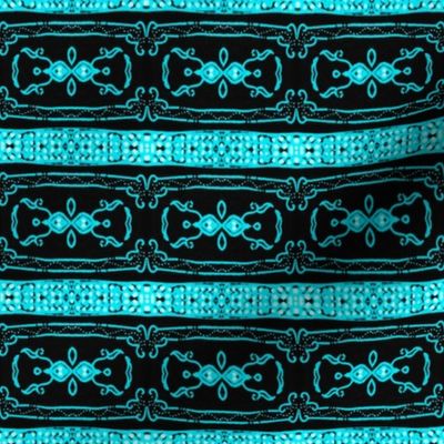 Vintage Tiki Teal and Black Chain Pattern