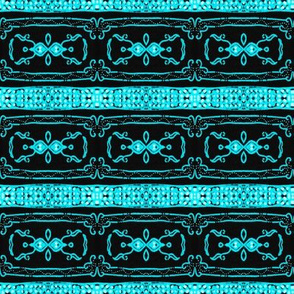 Vintage Tiki Teal and Black Chain Pattern