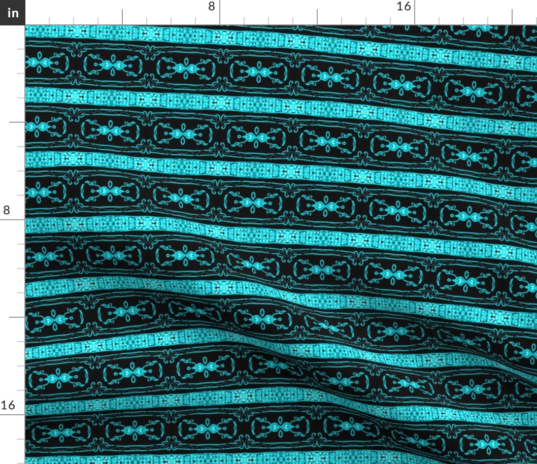 Vintage Tiki Teal and Black Chain Pattern