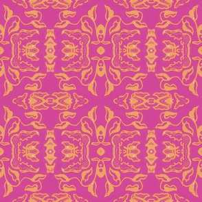 Vintage Tiki Floral Gold and Pink Motif