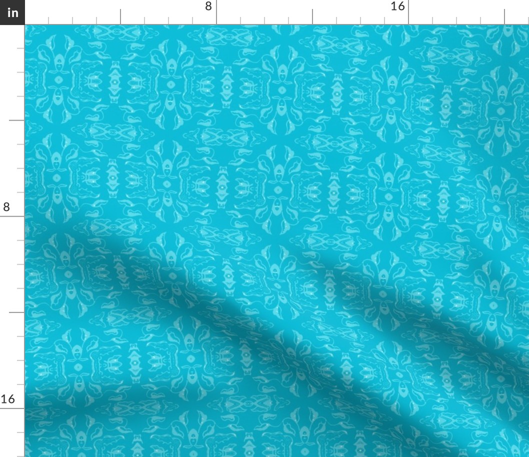 Vintage Tiki Floral Teal Motif