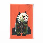 panda orange tea towel