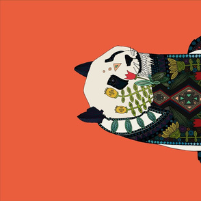 panda orange tea towel