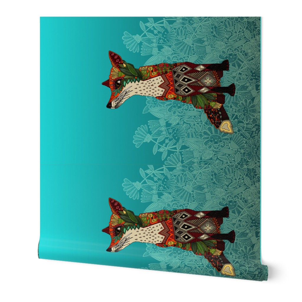 ice floral fox tea towel