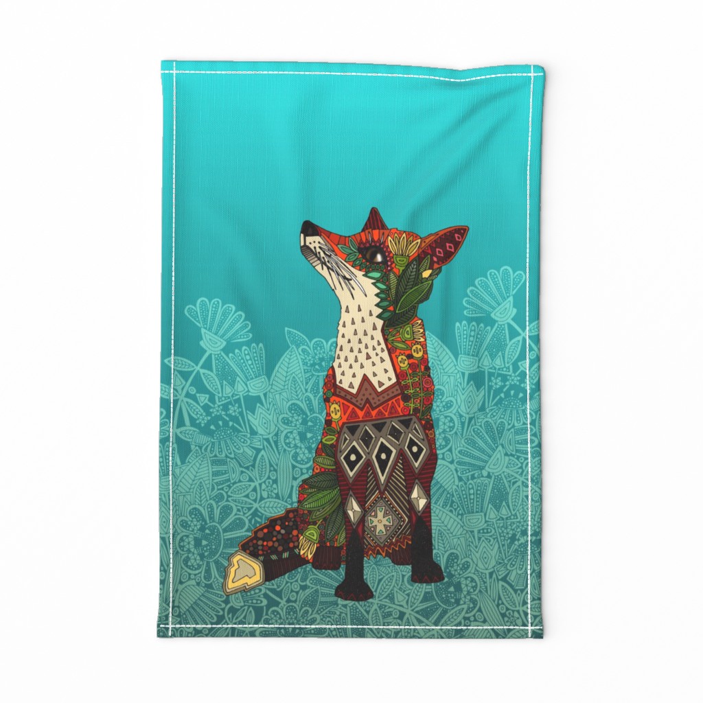 ice floral fox tea towel