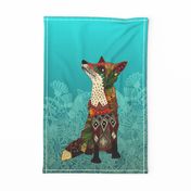 ice floral fox tea towel