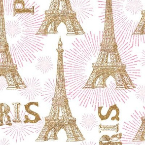 Paris Eiffel Tower Valance with Pink and Silver Glitter Cream Background French 