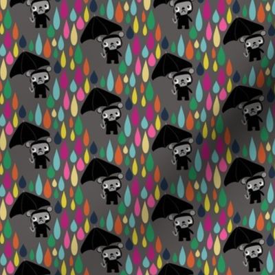 Cry Baby Bear rainbow rain on grey