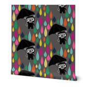 Cry Baby Bear rainbow rain on grey