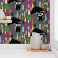 Cry Baby Bear rainbow rain on grey