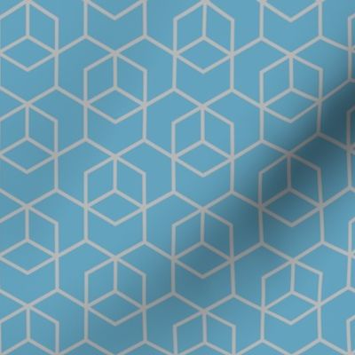 Hexagon trellis - grey on blue