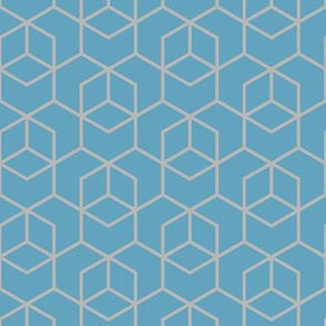 Hexagon trellis - grey on blue