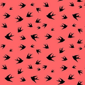 Flying sparrow - black on coral