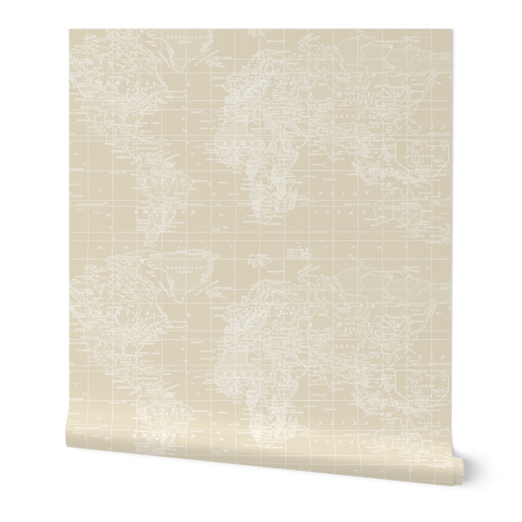 Vintage Beige and White Map