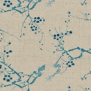 Cherry Blossom Time - blue ink, beige