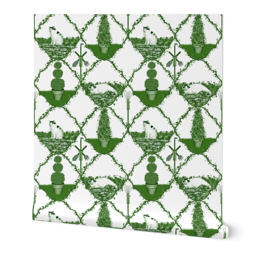 Cat Nip Cat Nap Garden ~ Green & White Toile